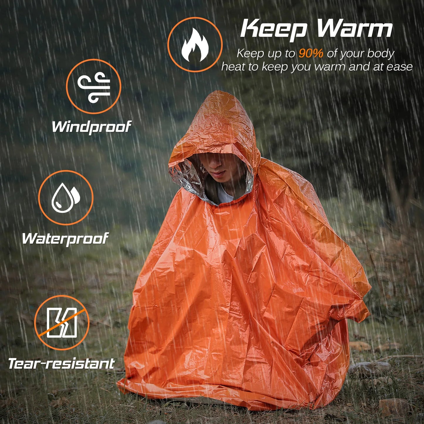 Emergency Rain Poncho Thermal Blanket Rain Cover